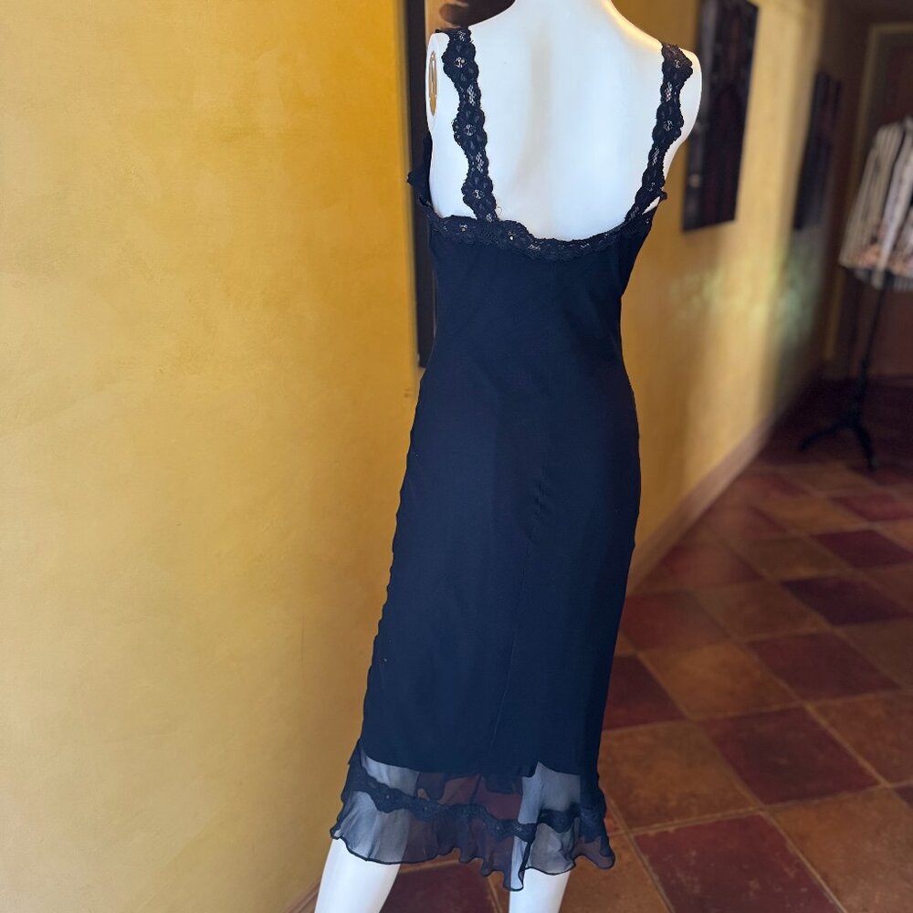 Y2K! RARE! Vintage Bebe Black Silk Slip Dress with Lace & Rhinestone – Size S - Picture 2 of 11